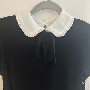 Polished Short Sleeve Black Blouse with White Collar by CeCe - XSmall